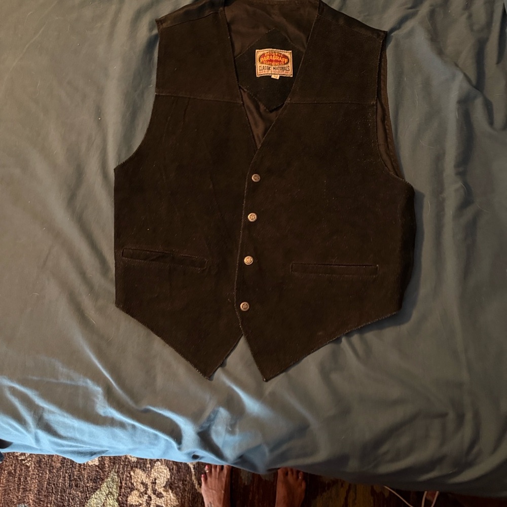 Paragraff Men's vintage medium Black leather suede western wear Vest